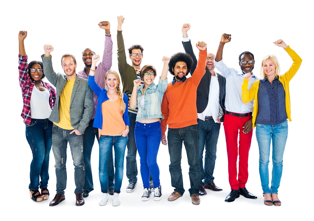 a diverse group of people celebrating language access services