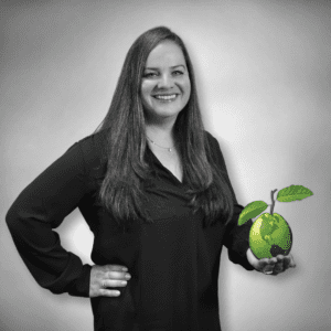 headshot of doriana mcgraw holding linguava logo
